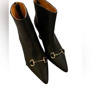 Saint G Ashley black leather boots gold horsebit hardware zip closure 7 classic